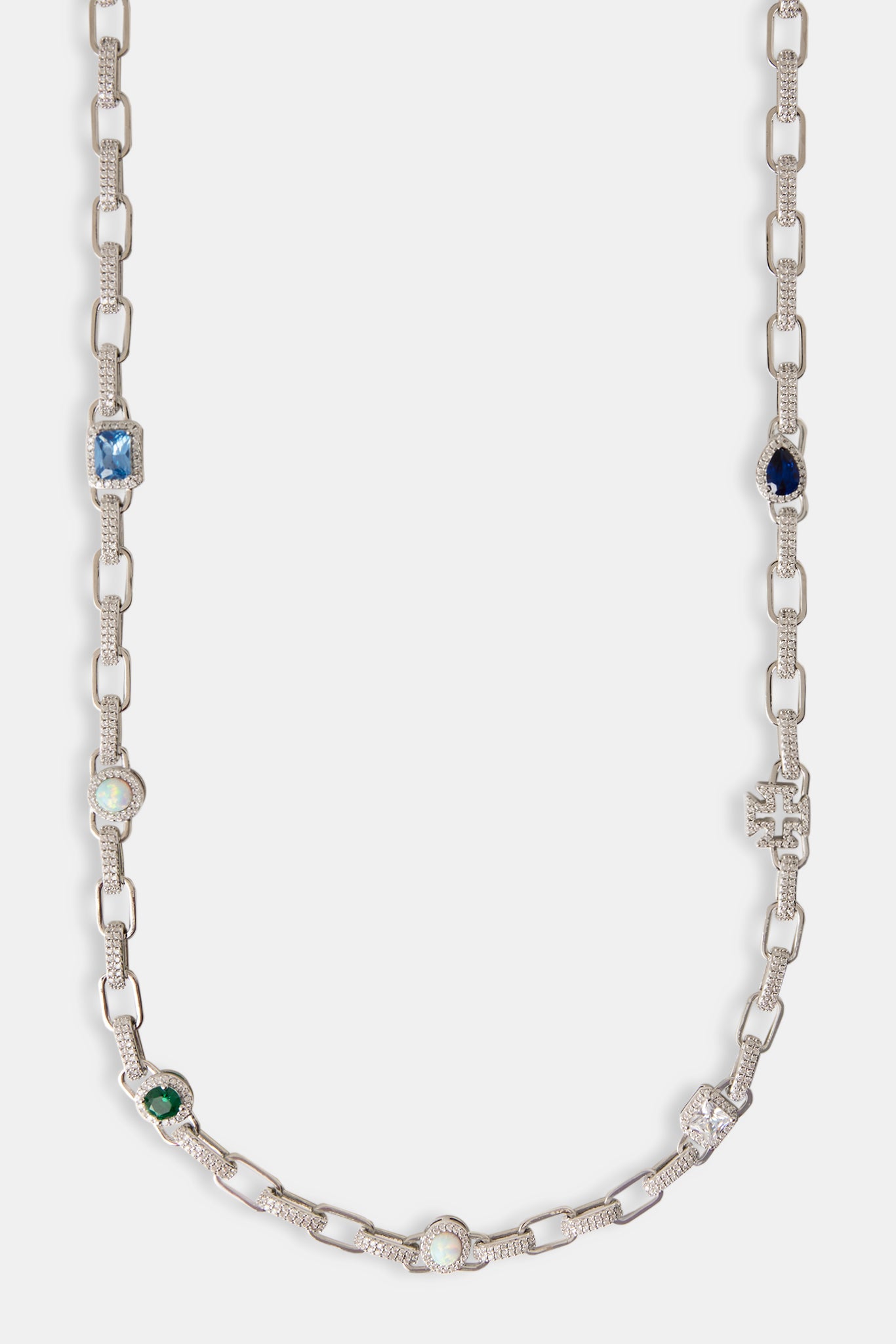 Polierte und vereiste Gliederkette mit Edelsteinmotiv – 6 mm